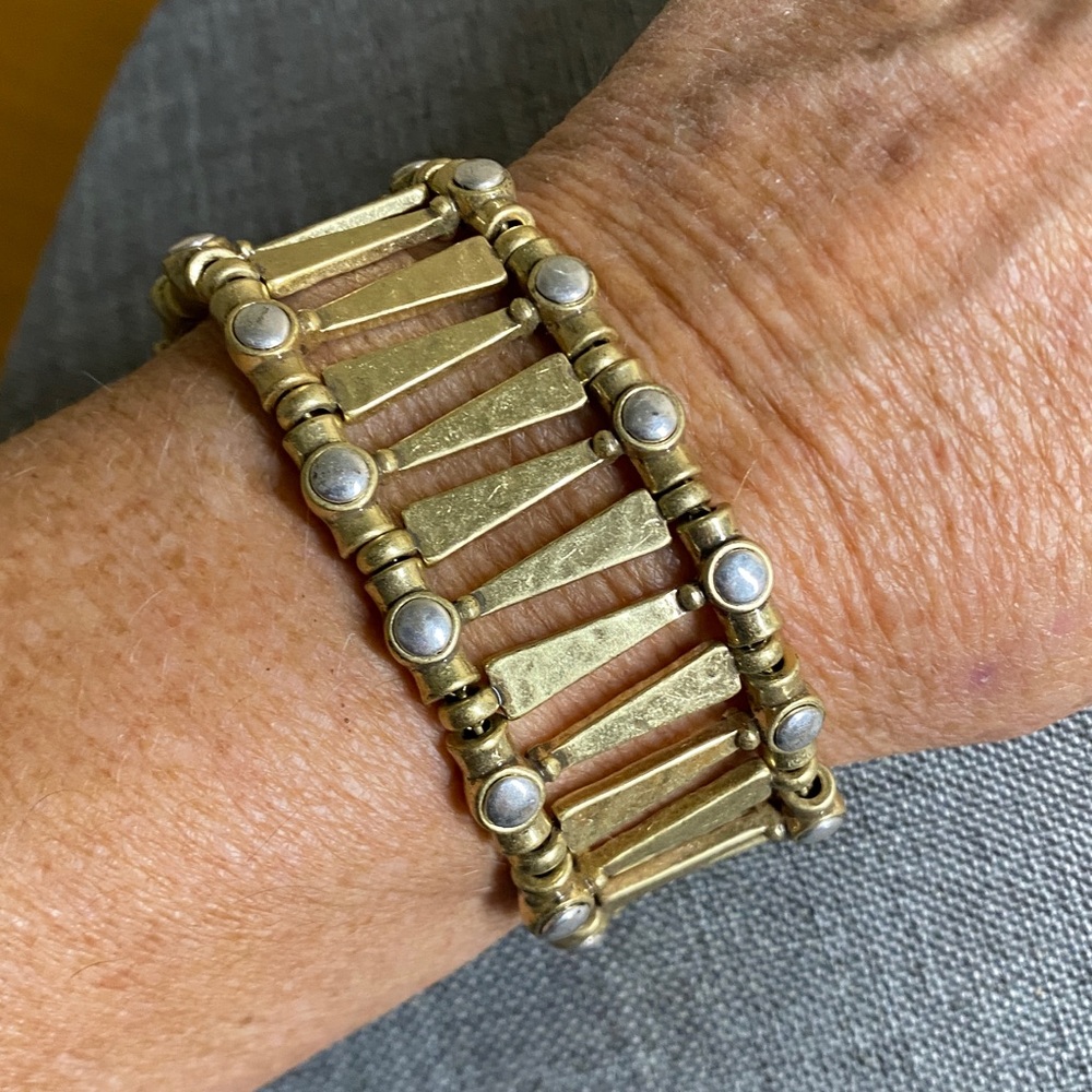 Reversible Vintage Brass Bracelet | Two-Tone | Adjustable | 1” Wide